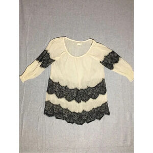 Womens A’reve Anthropologie Blouse Size Medium See Through Mesh Black White Lace
